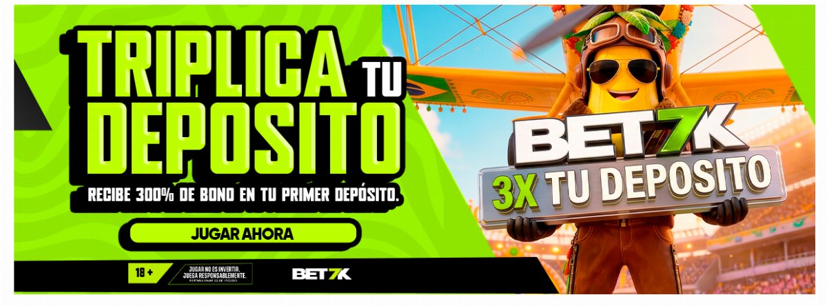 Banner de Bet7k que anuncia un bono del 300% en el primer depósito