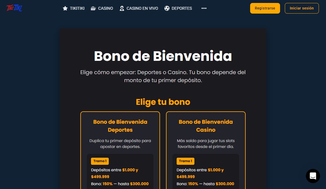Página del bono de bienvenida de Juegalo con las ofertas de deportes y casino en pesos chilenos