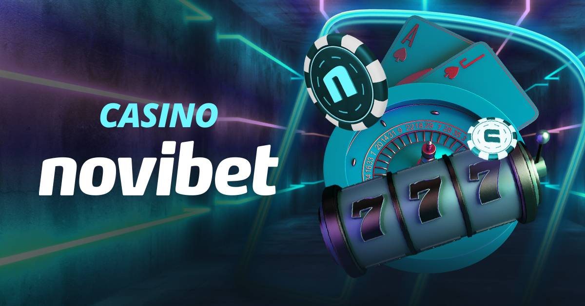 Arte oficial del casino de Novibet con ruleta, fichas y rodillos