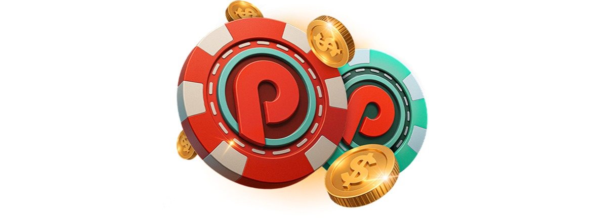 Fichas de casino con el logotipo de Pin-Up y monedas doradas