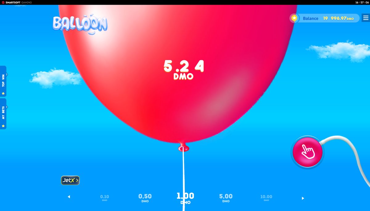 Globo de Balloon a punto de reventar con el valor en 5,24 veces la apuesta