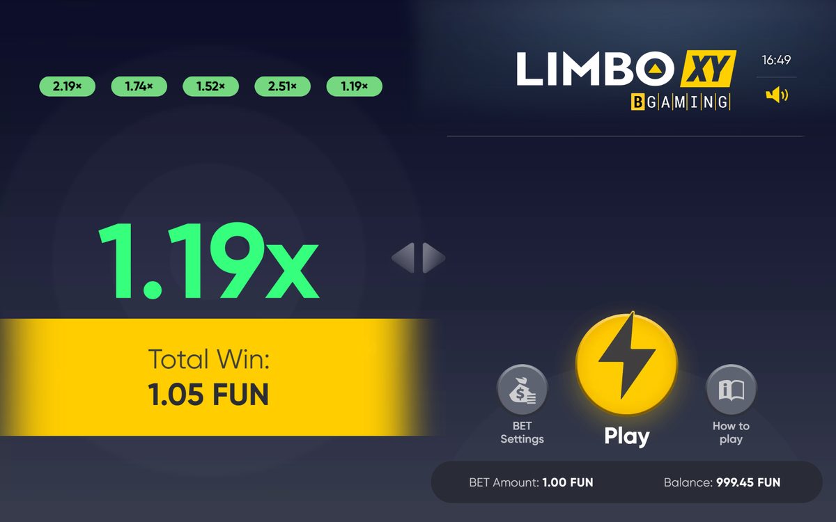 Ronda de Limbo XY resuelta en 1,19x con la cinta de multiplicadores de las rondas anteriores