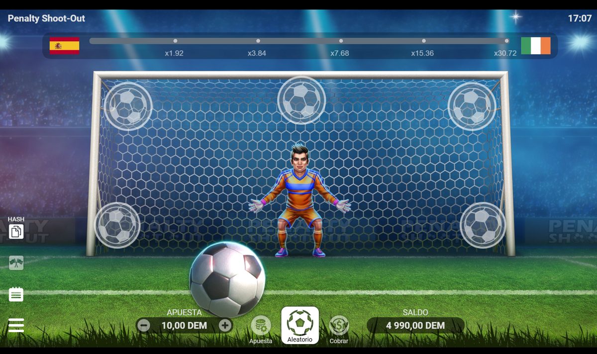 Arco de Penalty Shoot-Out dividido en seis zonas para elegir el disparo